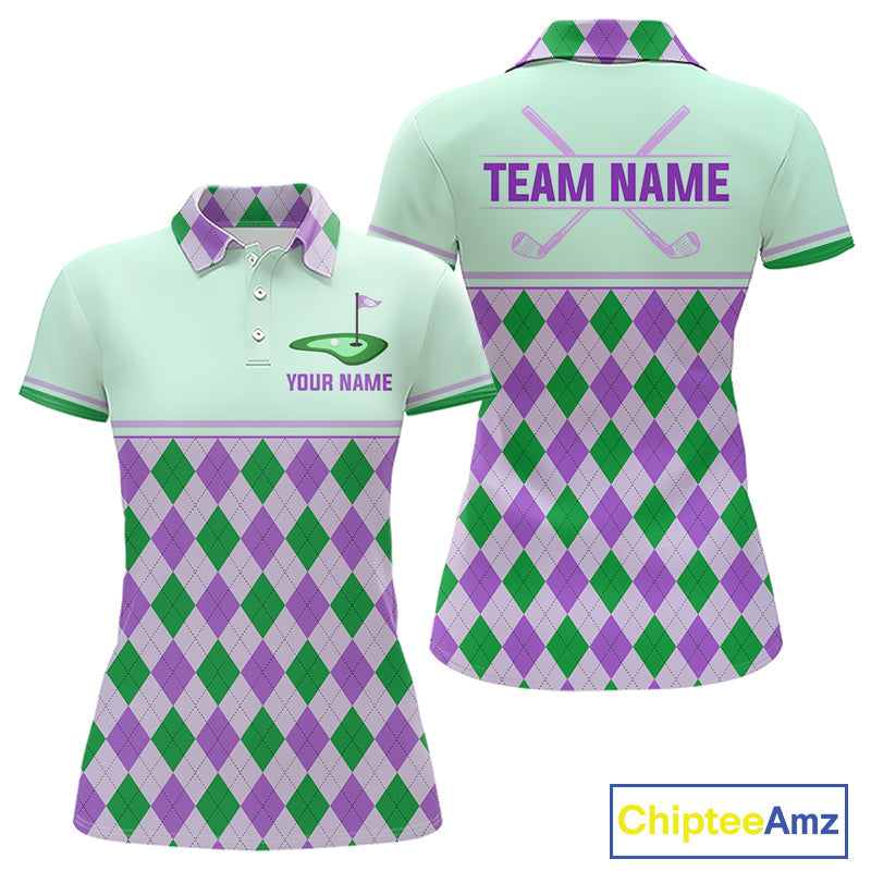Green Purple Argyle Golf Polo Shirt Personalized Golf Shirt Golf Outfit Family Team Shirts