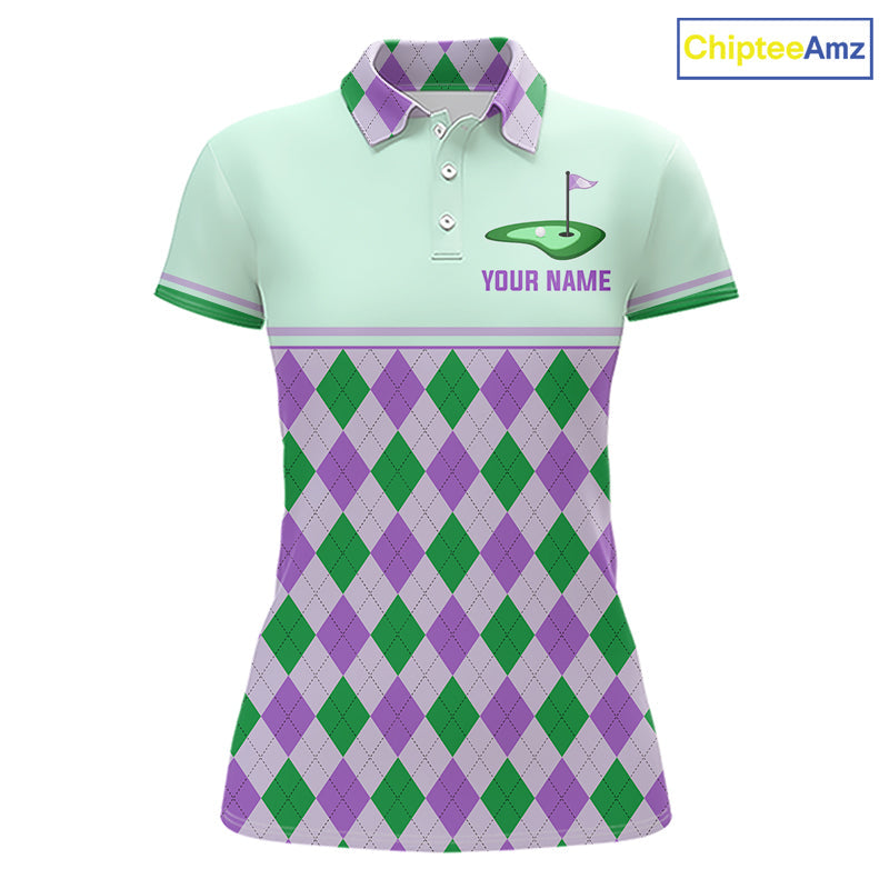 Green Purple Argyle Golf Polo Shirt Personalized Golf Shirt Golf Outfit Family Team Shirts