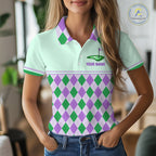 Green Purple Argyle Golf Polo Shirt Personalized Golf Shirt Golf Outfit Family Team Shirts