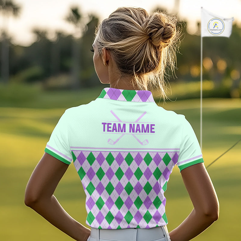 Green Purple Argyle Golf Polo Shirt Personalized Golf Shirt Golf Outfit Family Team Shirts