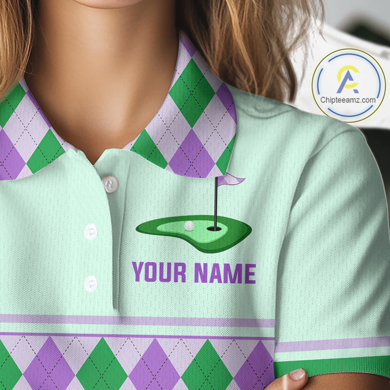 Green Purple Argyle Golf Polo Shirt Personalized Golf Shirt Golf Outfit Family Team Shirts