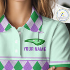 Green Purple Argyle Golf Polo Shirt Personalized Golf Shirt Golf Outfit Family Team Shirts