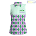 Green Purple Argyle Golf Polo Shirt Personalized Sleeves Golf Shirt Golf Outfit Family Team Shirts