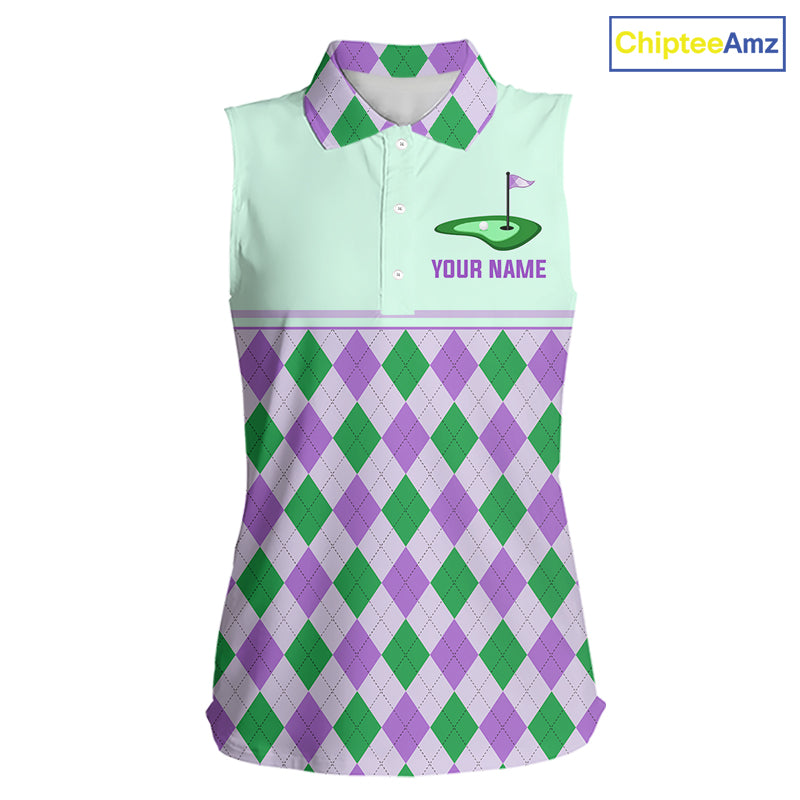 Green Purple Argyle Golf Polo Shirt Personalized Sleeves Golf Shirt Golf Outfit Family Team Shirts