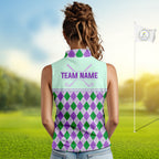 Green Purple Argyle Golf Polo Shirt Personalized Sleeves Golf Shirt Golf Outfit Family Team Shirts