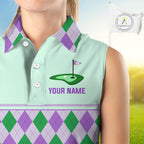 Green Purple Argyle Golf Polo Shirt Personalized Sleeves Golf Shirt Golf Outfit Family Team Shirts