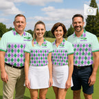 Green Purple Argyle Golf Polo Shirt Personalized Golf Shirt Golf Outfit Family Team Shirts