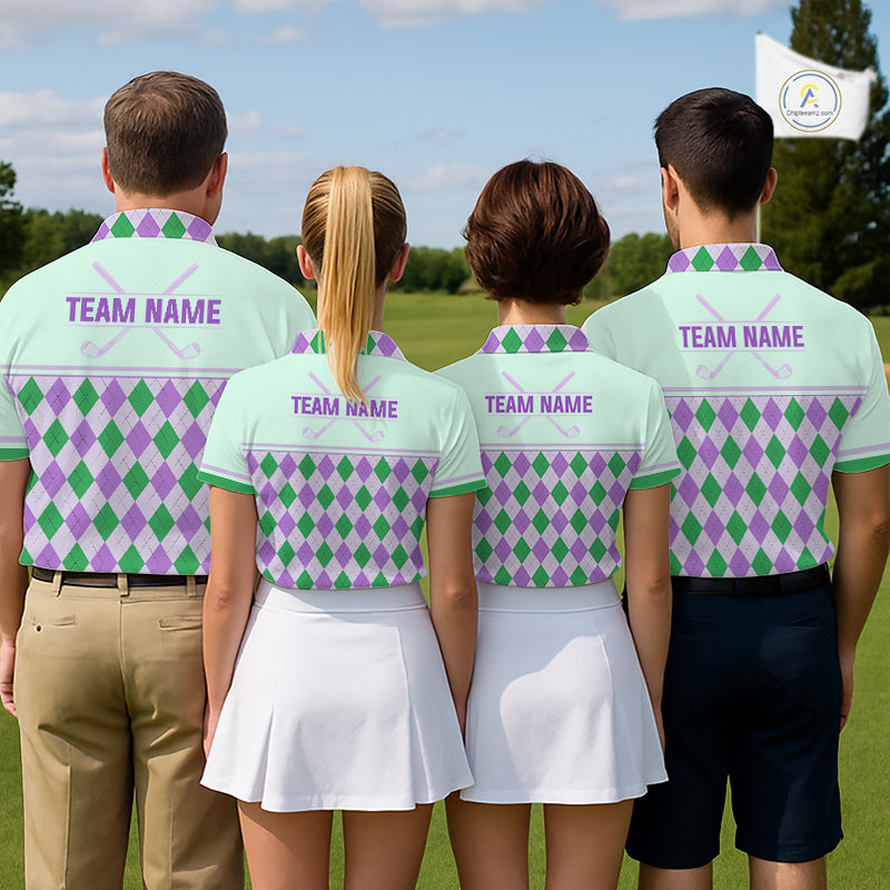 Green Purple Argyle Golf Polo Shirt Personalized Golf Shirt Golf Outfit Family Team Shirts