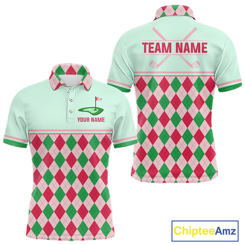 Green Red Argyle Golf Polo Shirt Personalized Golf Shirt Golf Outfit Family Team Shirts