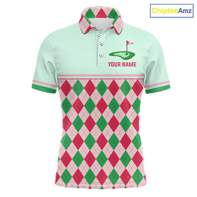 Green Red Argyle Golf Polo Shirt Personalized Golf Shirt Golf Outfit Family Team Shirts
