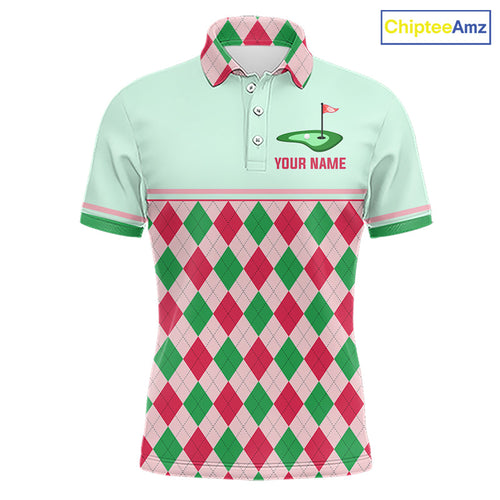 Green Red Argyle Golf Polo Shirt Personalized Golf Shirt Golf Outfit Family Team Shirts