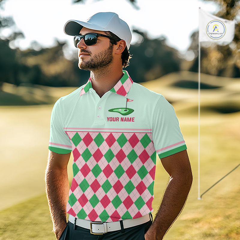 Green Red Argyle Golf Polo Shirt Personalized Golf Shirt Golf Outfit Family Team Shirts