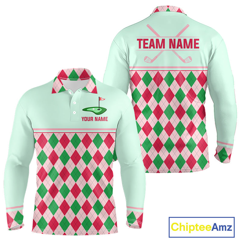 Green Red Argyle Golf Polo Shirt Personalized Golf Shirt Golf Outfit Family Team Shirts