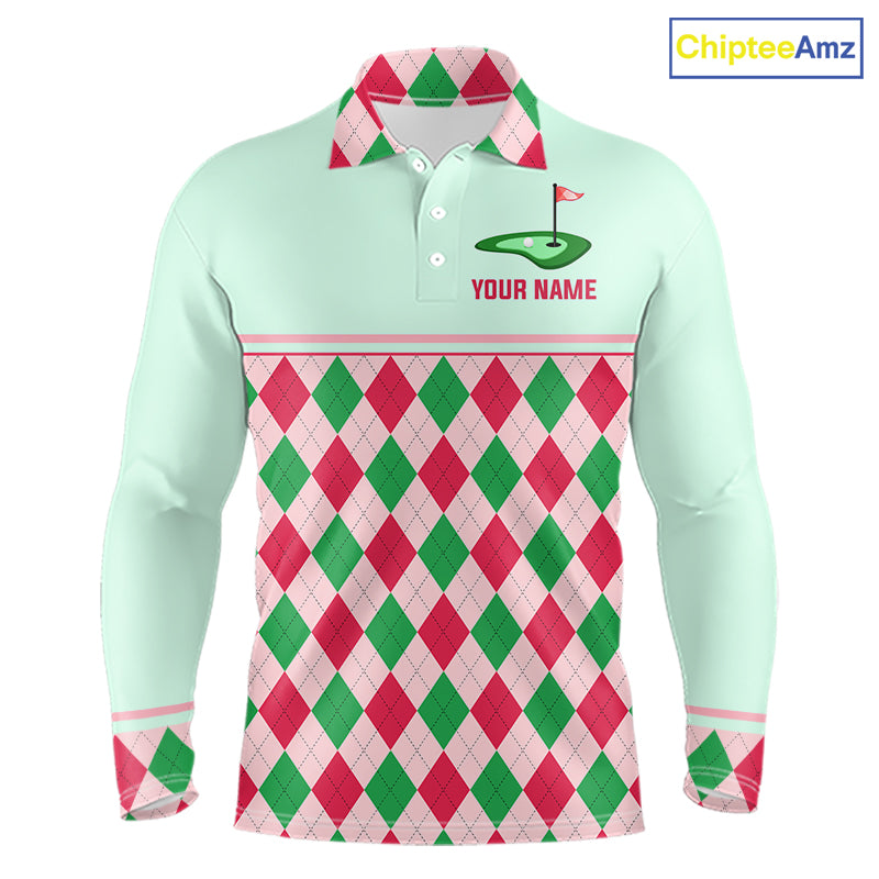 Green Red Argyle Golf Polo Shirt Personalized Golf Shirt Golf Outfit Family Team Shirts