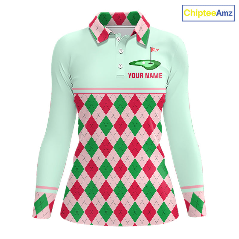 Green Red Argyle Golf Polo Shirt Personalized Golf Shirt Golf Outfit Family Team Shirts