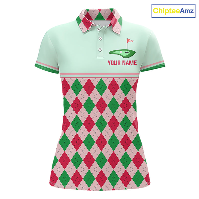 Green Red Argyle Golf Polo Shirt Personalized Golf Shirt Golf Outfit Family Team Shirts