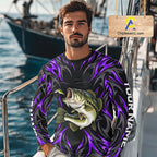 Purple Neon Bass Fish Fishing Shirt Custom Outdoor Sports Angler Long Sleeve Performance Jersey
