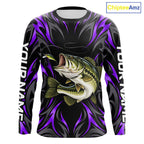 Purple Neon Bass Fish Fishing Shirt Custom Outdoor Sports Angler Long Sleeve Performance Jersey