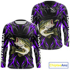 Purple Neon Bass Fish Fishing Shirt Custom Outdoor Sports Angler Long Sleeve Performance Jersey