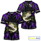 Purple Neon Bass Fish Fishing Shirt Custom Outdoor Sports Angler Short Sleeve Performance Jersey