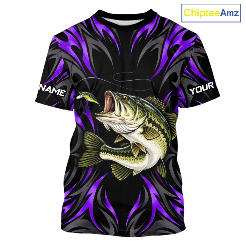 Purple Neon Bass Fish Fishing Shirt Custom Outdoor Sports Angler Short Sleeve Performance Jersey