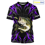 Purple Neon Bass Fish Fishing Shirt Custom Outdoor Sports Angler Short Sleeve Performance Jersey