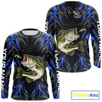 Blue Neon Bass Fish Fishing Shirt Custom Outdoor Sports Angler Long Sleeve Performance Jersey