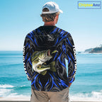Blue Neon Bass Fish Fishing Shirt Custom Outdoor Sports Angler Long Sleeve Performance Jersey