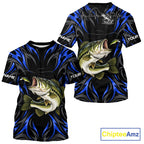 Blue Neon Bass Fish Fishing Shirt Custom Outdoor Sports Angler Short Sleeve Performance Jersey