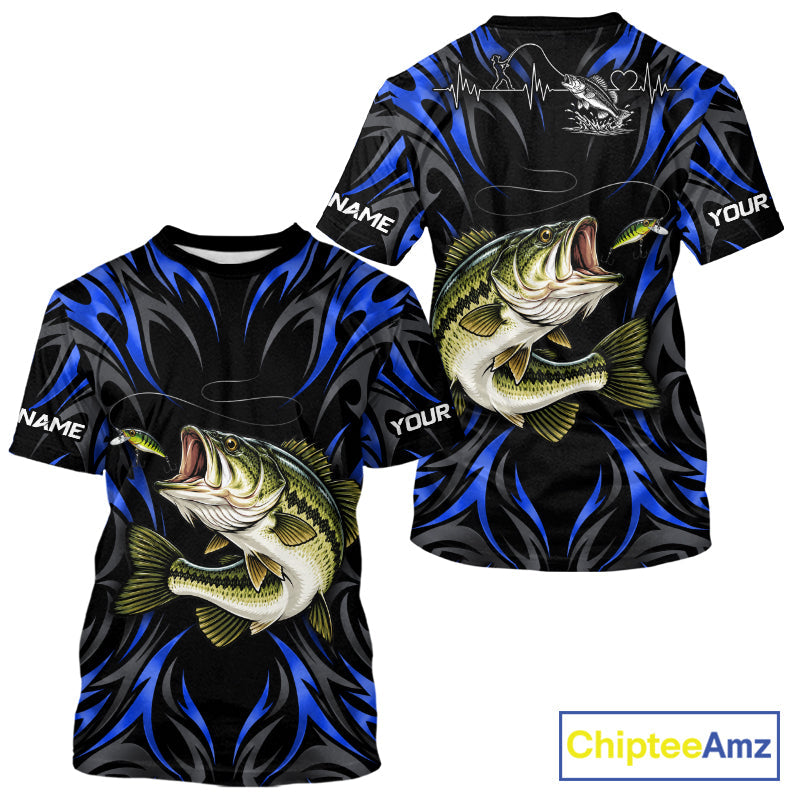 Blue Neon Bass Fish Fishing Shirt Custom Outdoor Sports Angler Short Sleeve Performance Jersey
