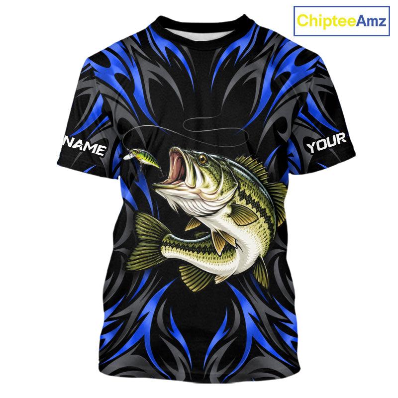 Blue Neon Bass Fish Fishing Shirt Custom Outdoor Sports Angler Short Sleeve Performance Jersey