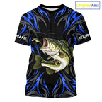 Blue Neon Bass Fish Fishing Shirt Custom Outdoor Sports Angler Short Sleeve Performance Jersey