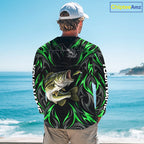 Green Neon Bass Fish Fishing Shirt Custom Outdoor Sports Angler Long Sleeve Performance Jersey