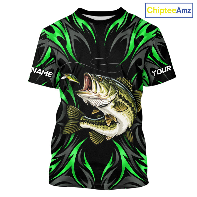 Green Neon Bass Fish Fishing Shirt Custom Outdoor Sports Angler Short Sleeve Performance Jersey