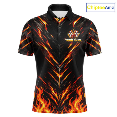 Custom Bowling Polo Shirt, Flame Bowling Shirt, Personalized Name Team Bowling Polo