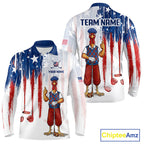 Funny Rooster American Flag Golf White Golf Polo Shirts Custom Name Golf Gifts