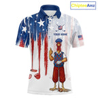 Funny Rooster American Flag Golf White Golf Polo Shirts Custom Name Golf Gifts