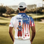 Funny Rooster American Flag Golf White Golf Polo Shirts Custom Name Golf Gifts