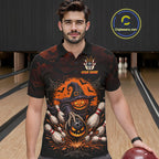 Custom Halloween Bowling Shirt, Personalized Team Name Pumpkin Bowling Polo, Halloween Gift