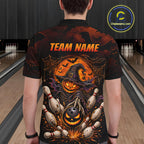 Custom Halloween Bowling Shirt, Personalized Team Name Pumpkin Bowling Polo, Halloween Gift