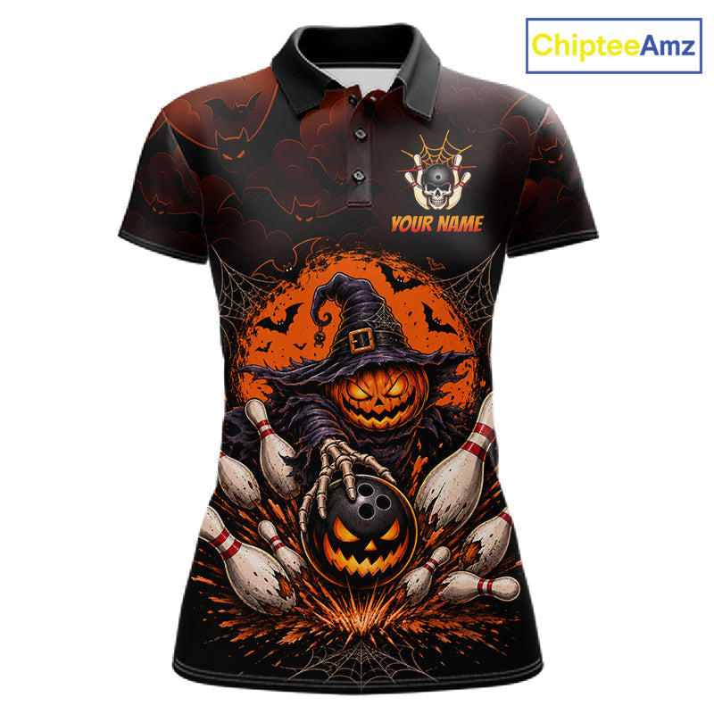 Custom Halloween Bowling Shirt, Personalized Team Name Pumpkin Bowling Polo, Halloween Gift