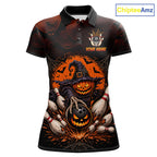 Custom Halloween Bowling Shirt, Personalized Team Name Pumpkin Bowling Polo, Halloween Gift