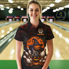 Custom Halloween Bowling Shirt, Personalized Team Name Pumpkin Bowling Polo, Halloween Gift