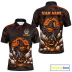 Custom Halloween Bowling Shirt, Personalized Team Name Pumpkin Bowling Polo, Halloween Gift