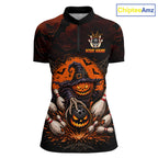 Custom Halloween Bowling Shirt, Personalized Team Name Pumpkin Bowling Polo, Halloween Gift