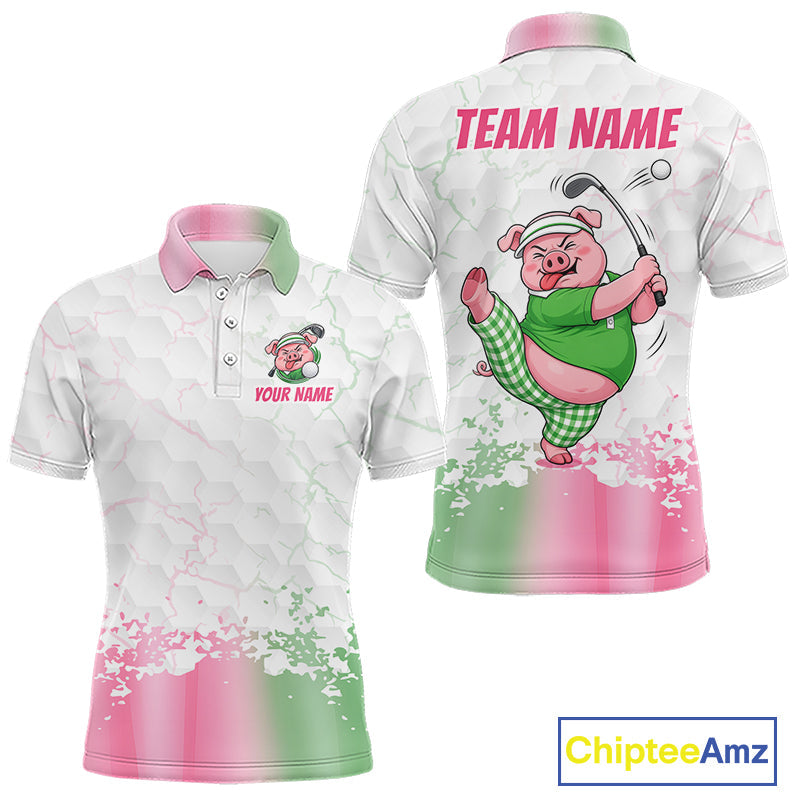Personalized Funny Pig Pink Golf Shirt, Custom Golf Team Polo, Pig Golfer Shirt