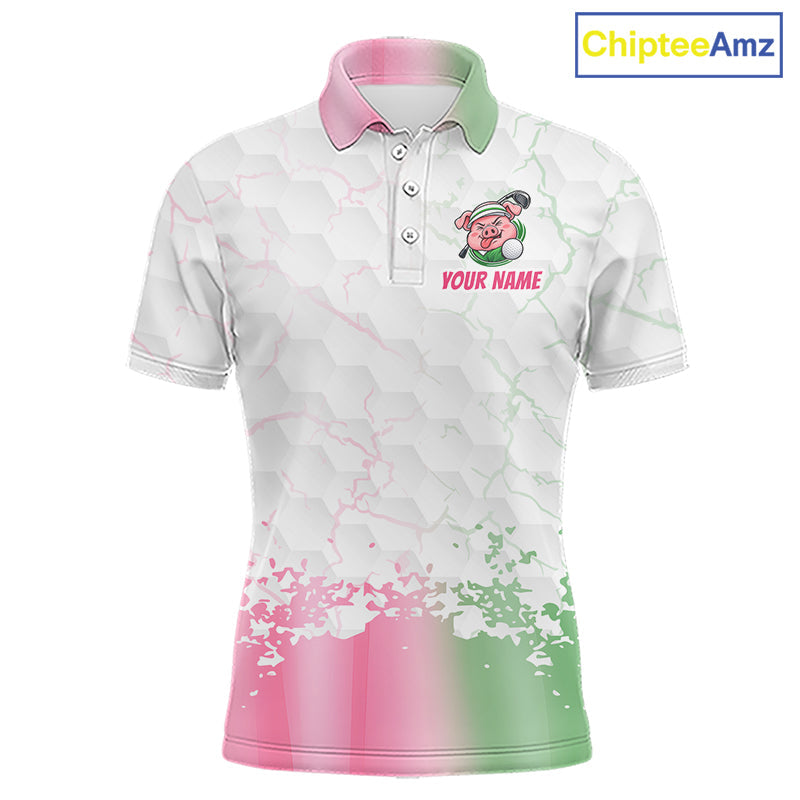 Personalized Funny Pig Pink Golf Shirt, Custom Golf Team Polo, Pig Golfer Shirt