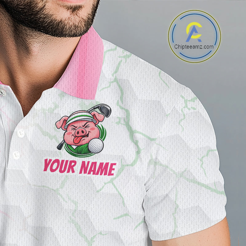 Personalized Funny Pig Pink Golf Shirt, Custom Golf Team Polo, Pig Golfer Shirt