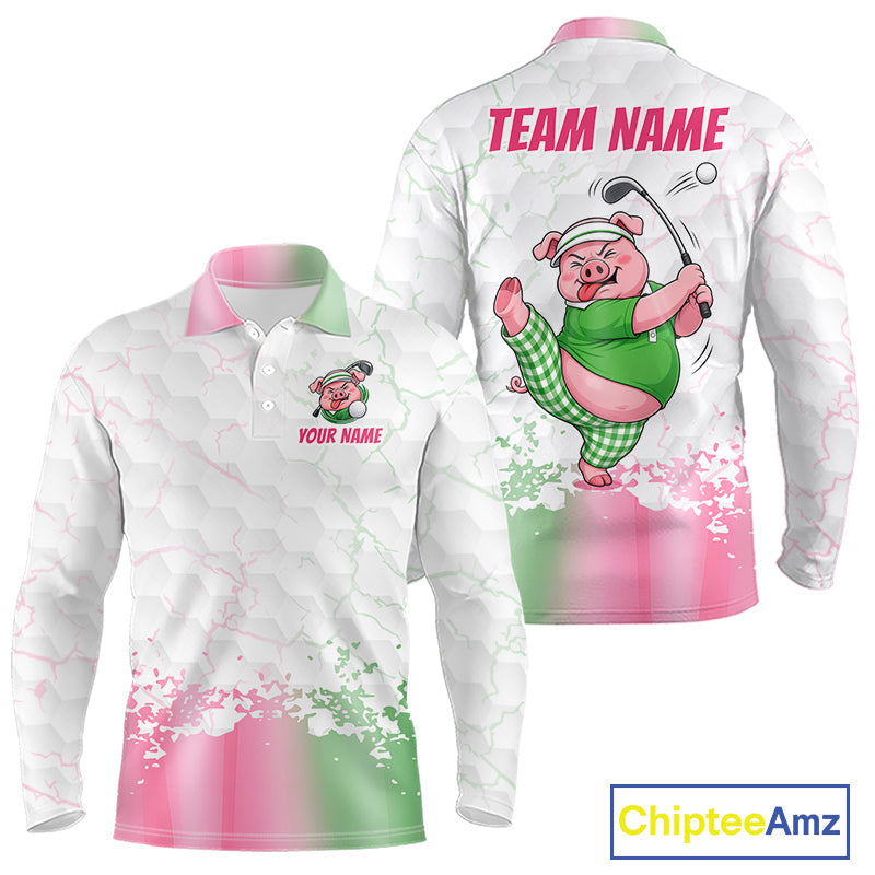 Personalized Funny Pig Pink Golf Shirt, Custom Golf Team Polo, Pig Golfer Shirt