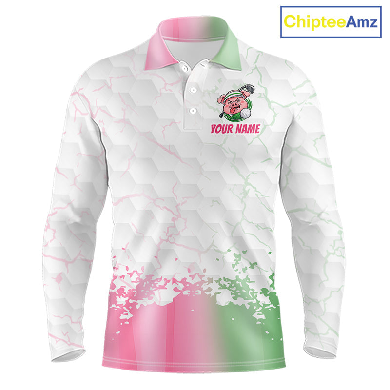 Personalized Funny Pig Pink Golf Shirt, Custom Golf Team Polo, Pig Golfer Shirt